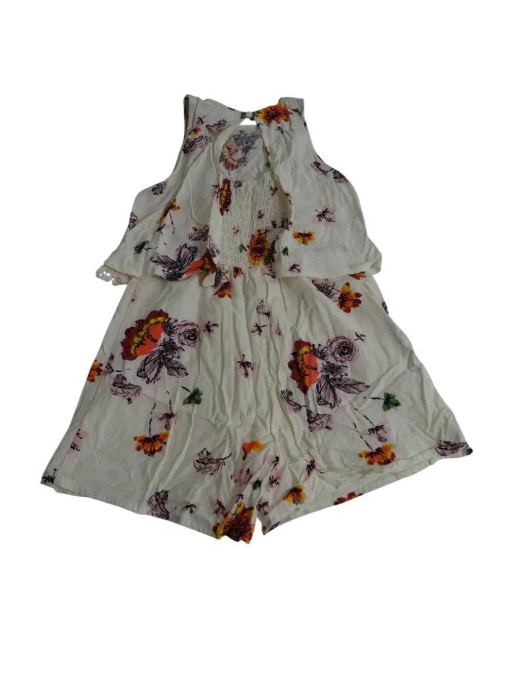 Justice Floral Shorts Romper With Lace Trim Sleeveless Girls Size 7